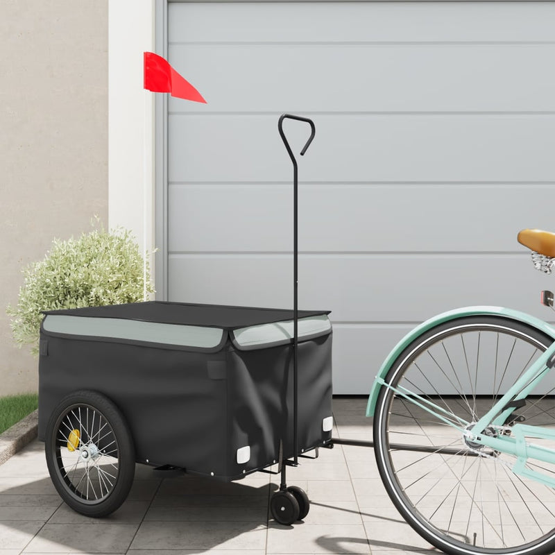 Laden Sie das Bild in Galerie -Viewer, Vidaxl fietstrailer 30 kg ijzer zwart en grijs
