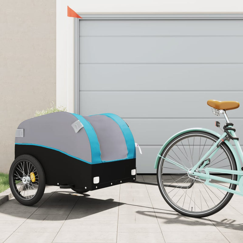 Load image into Gallery viewer, Vidaxl fietstrailer 45 kg ijzer zwart en blauw
