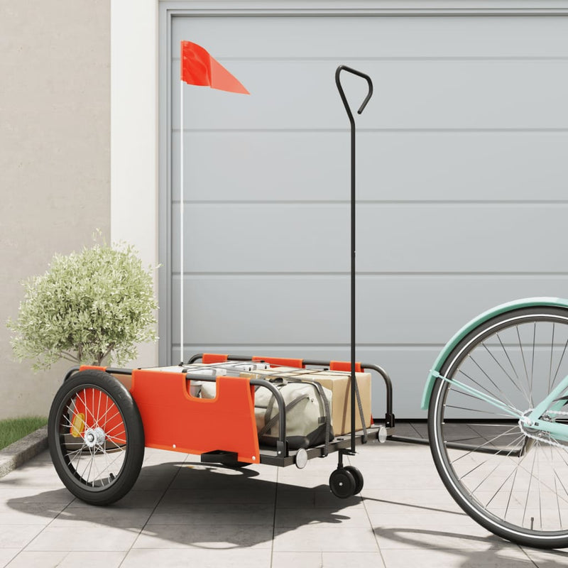 Load image into Gallery viewer, Vidaxl fietstrailer oxford stof en ijzer oranje en zwart
