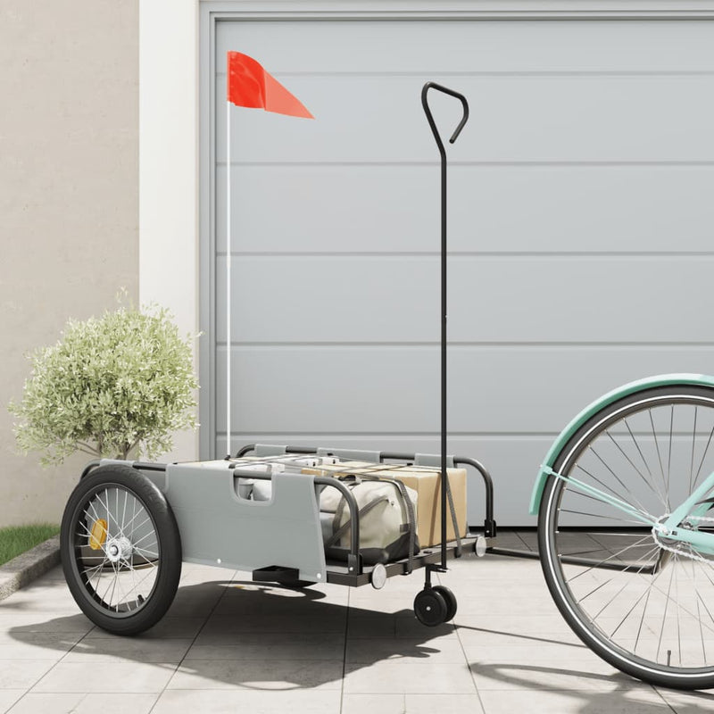 Cargue la imagen en el visor de la galería, Vidaxl fietstrailer oxford stof en ijzer grijs en zwart

