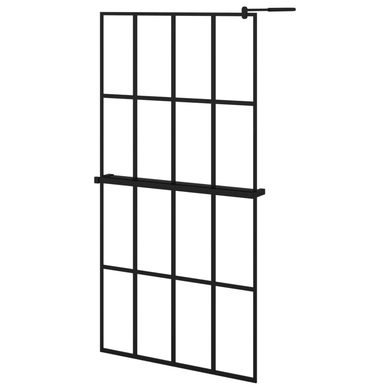 Load image into Gallery viewer, VidaXL Inloopdouchewand met schap 100x195 cm ESG-glas aluminium zwart
