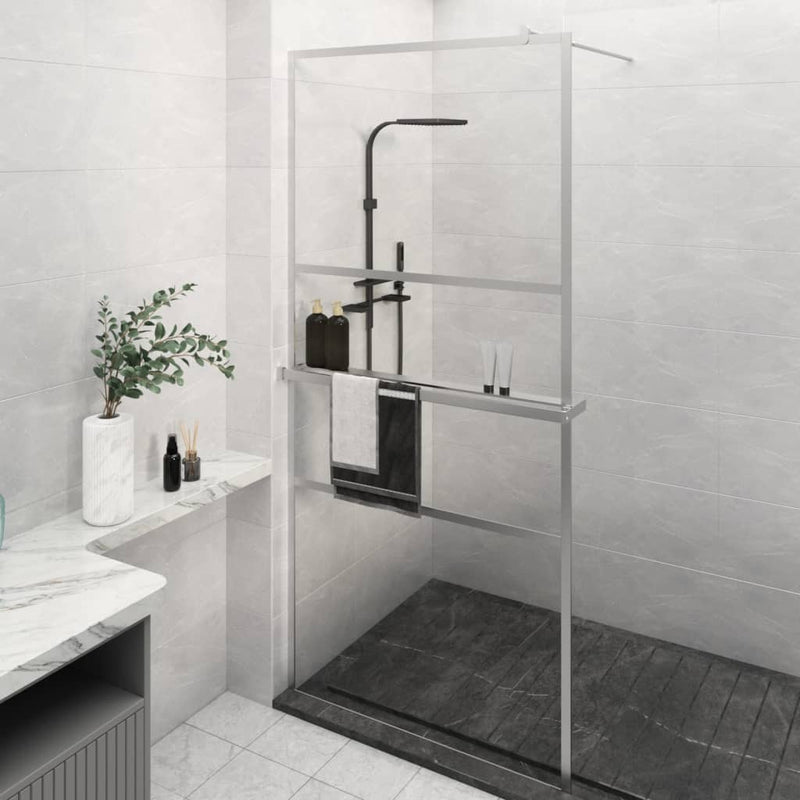 Load image into Gallery viewer, VidaXL Inloopdouchewand met schap 80x195 cm ESG-glas aluminium chroom
