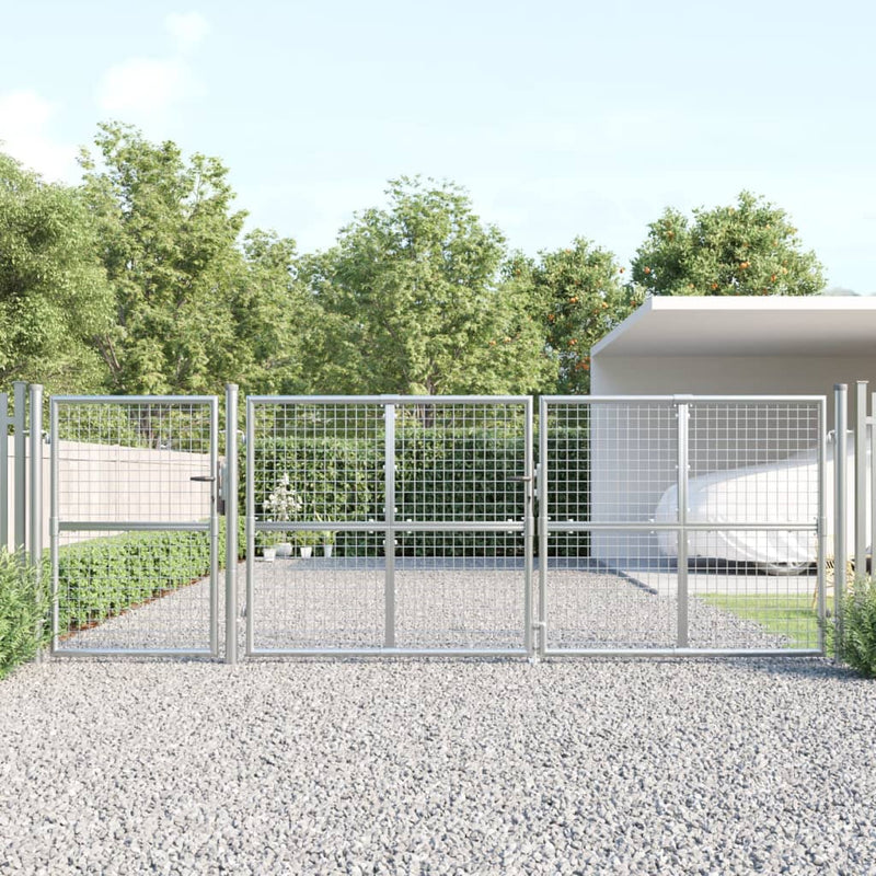 Load image into Gallery viewer, VidaXL Tuinpoort 400x175 cm gaas en gegalvaniseerd staal zilverkleurig
