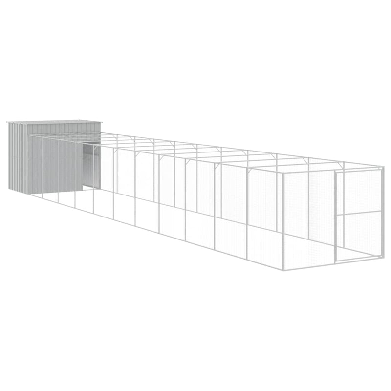 Load image into Gallery viewer, VidaXL Hondenhok met ren 214x1273x181 cm staal lichtgrijs
