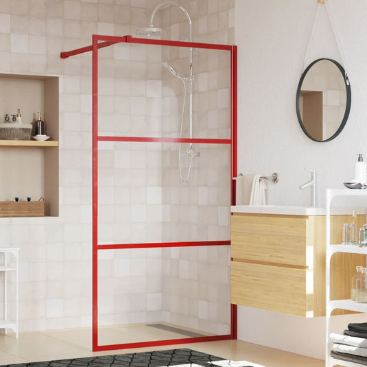VidaXL Inloopdouchewand transparant 115x195 cm ESG-glas rood