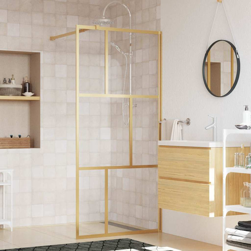 Load image into Gallery viewer, Vidaxl inloopdouchewand transparant 80x195 cm esg-glas goudkleurig
