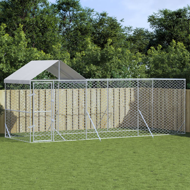 Load image into Gallery viewer, VidaXL Hondenkennel met dak 6x2x2,5 m gegalvaniseerd staal zilverkleur
