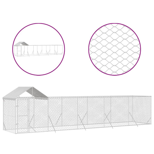 VidaXL Hondenkennel met dak 10x2x2,5 m gegalvaniseerd staal zilver