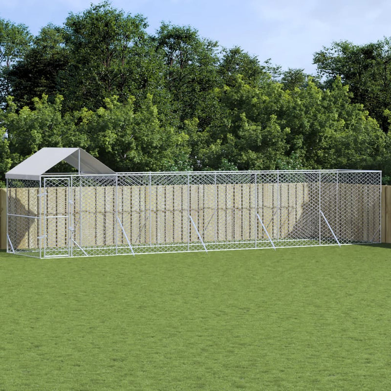 Load image into Gallery viewer, VidaXL Hondenkennel met dak 10x2x2,5 m gegalvaniseerd staal zilver
