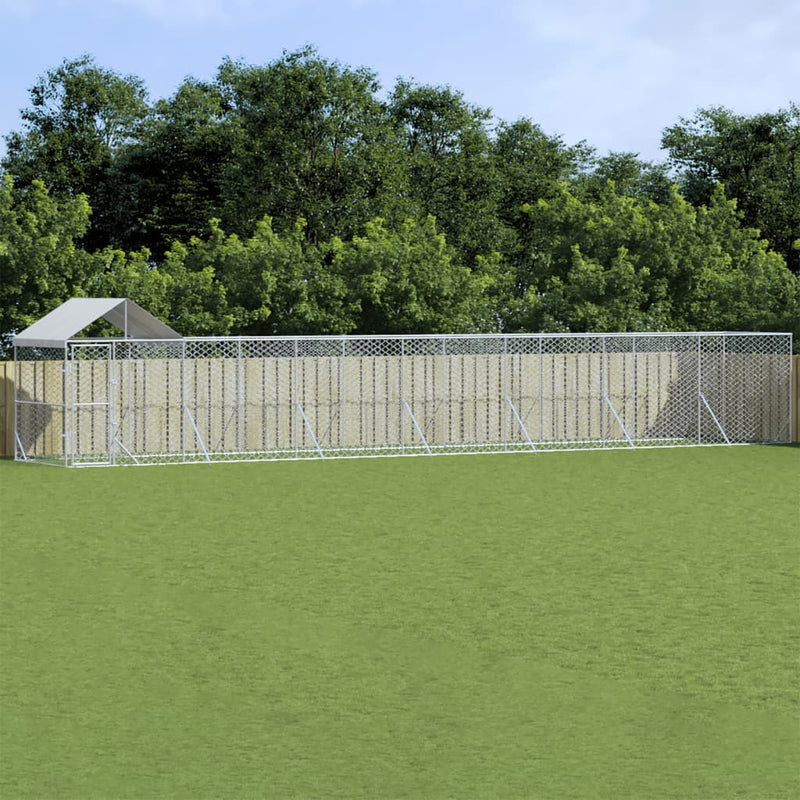 Load image into Gallery viewer, VidaXL Hondenkennel met dak 14x2x2,5 m gegalvaniseerd staal zilver
