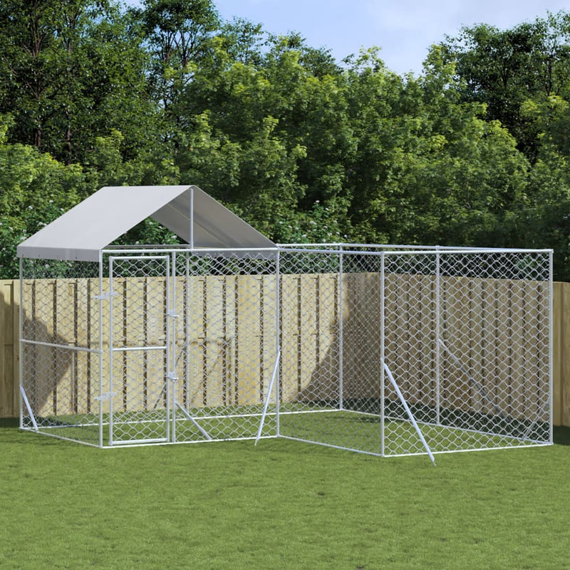 Load image into Gallery viewer, VidaXL Hondenkennel met dak 4x4x2,5 m gegalvaniseerd staal zilver
