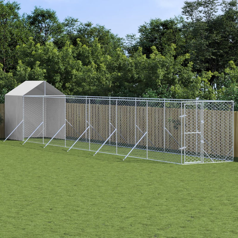 Load image into Gallery viewer, VidaXL Hondenkennel met dak 2x14x2,5 m gegalvaniseerd staal zilver
