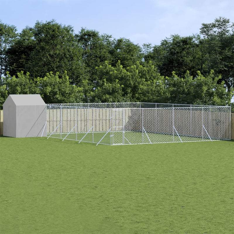 Load image into Gallery viewer, VidaXL Hondenkennel met dak 10x10x2,5 m gegalvaniseerd staal zilver
