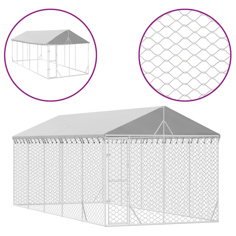 Load image into Gallery viewer, VidaXL Hondenkennel met dak 3x7,5x2,5 m gegalvaniseerd staal zilver
