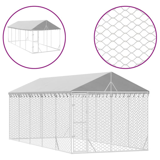 VidaXL Hondenkennel met dak 3x7,5x2,5 m gegalvaniseerd staal zilver