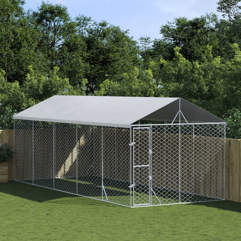 Load image into Gallery viewer, VidaXL Hondenkennel met dak 3x7,5x2,5 m gegalvaniseerd staal zilver

