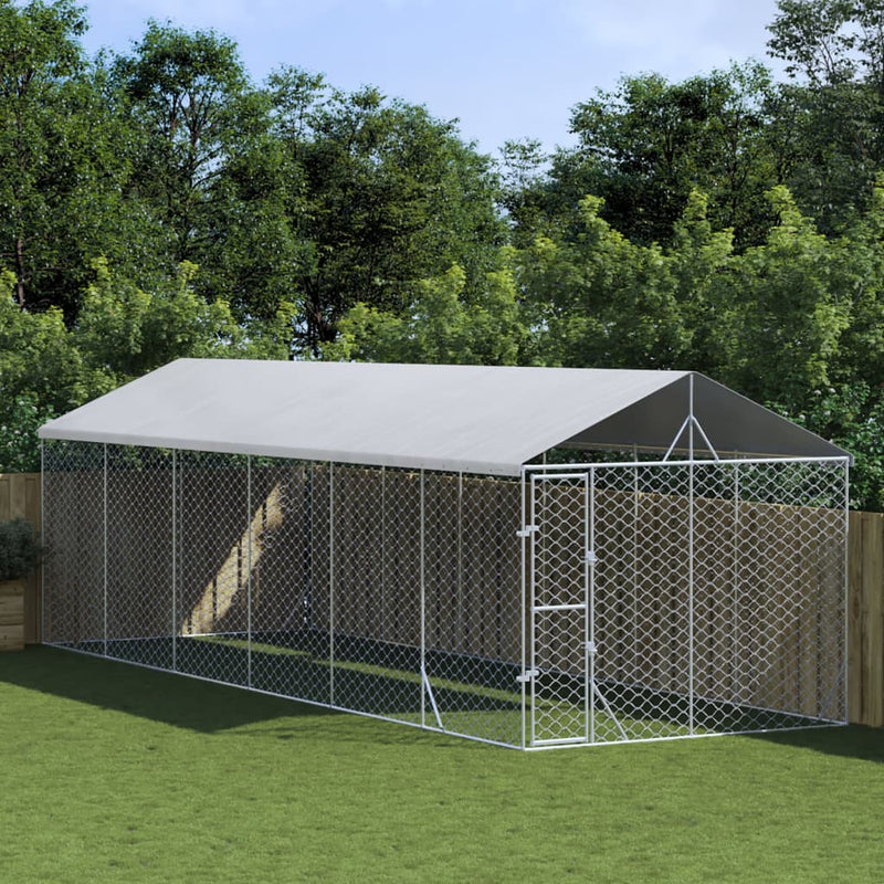 Load image into Gallery viewer, VidaXL Hondenkennel met dak 3x9x2,5 m gegalvaniseerd staal zilverkleur
