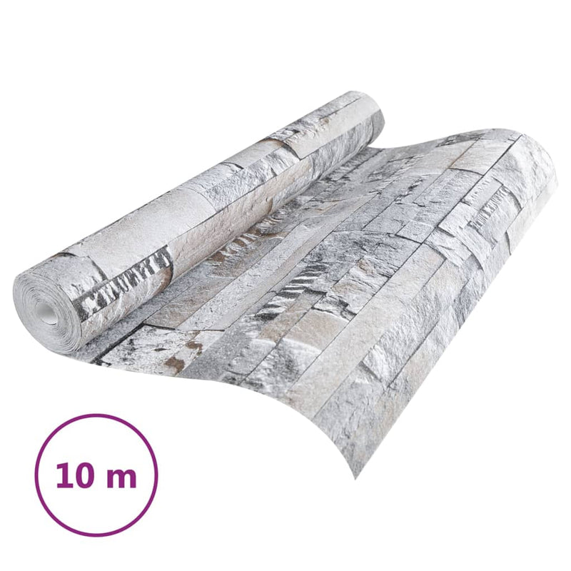 Load image into Gallery viewer, Vidaxl vliesbehang 3d steen-look 10x0,53 m lichtgrijs en bruin
