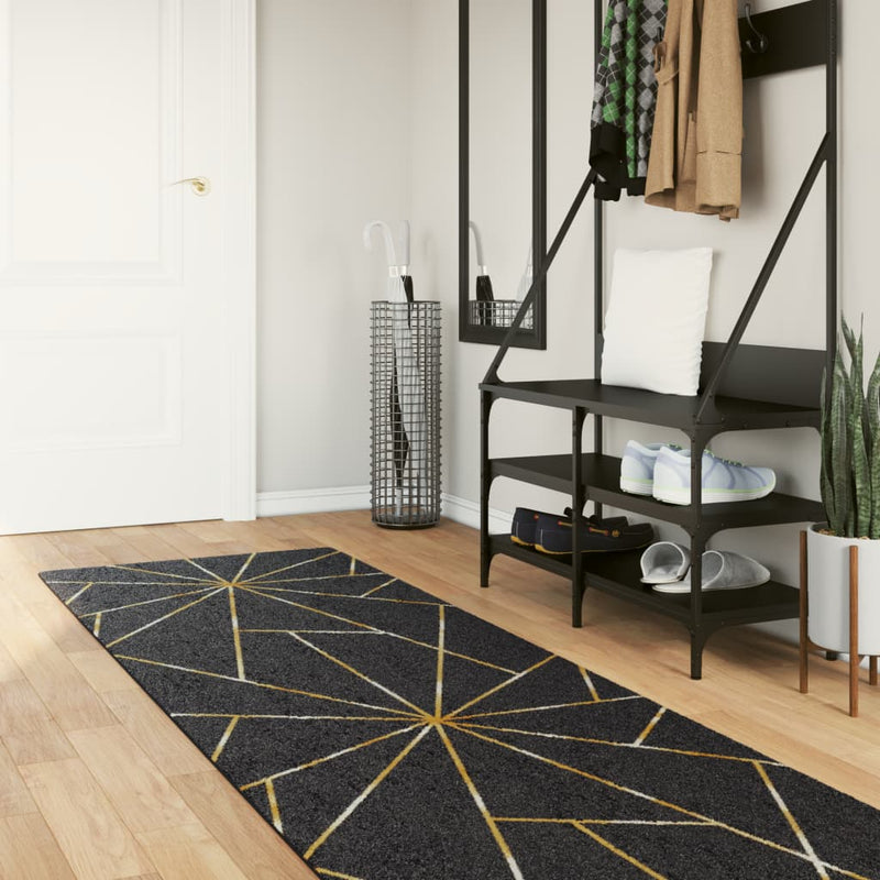 Chargez l'image dans la visionneuse de la galerie, Vidaxl vloerkleed wasbaar anti-slip 80x300 cm zwart en goudkleurig
