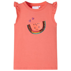 VidaXL Kindershirt met ruches aan de mouwen 104 koraalkleurig