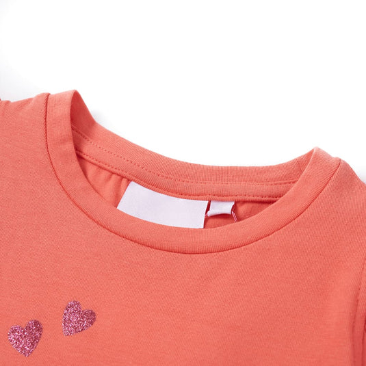 Vidaxl kindershirt met ruches aan de mouwen 140 koraalkleurig