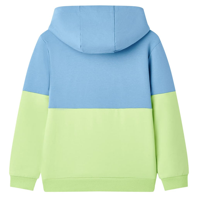 Load image into Gallery viewer, VidaXL Kindertrui met capuchon 128 blauw en zachtgeel
