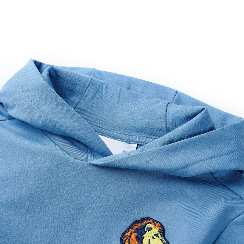 Load image into Gallery viewer, VidaXL Kindertrui met capuchon 128 blauw en zachtgeel
