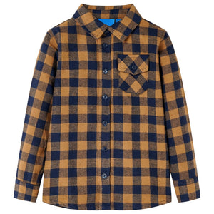 Vidaxl kinderoverhemd geruit 92 cognackleurig en blauw