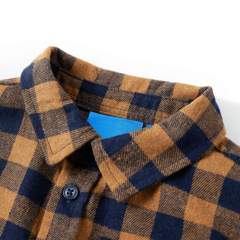 Load image into Gallery viewer, VidaXL Kinderoverhemd geruit 128 cognackleurig en blauw
