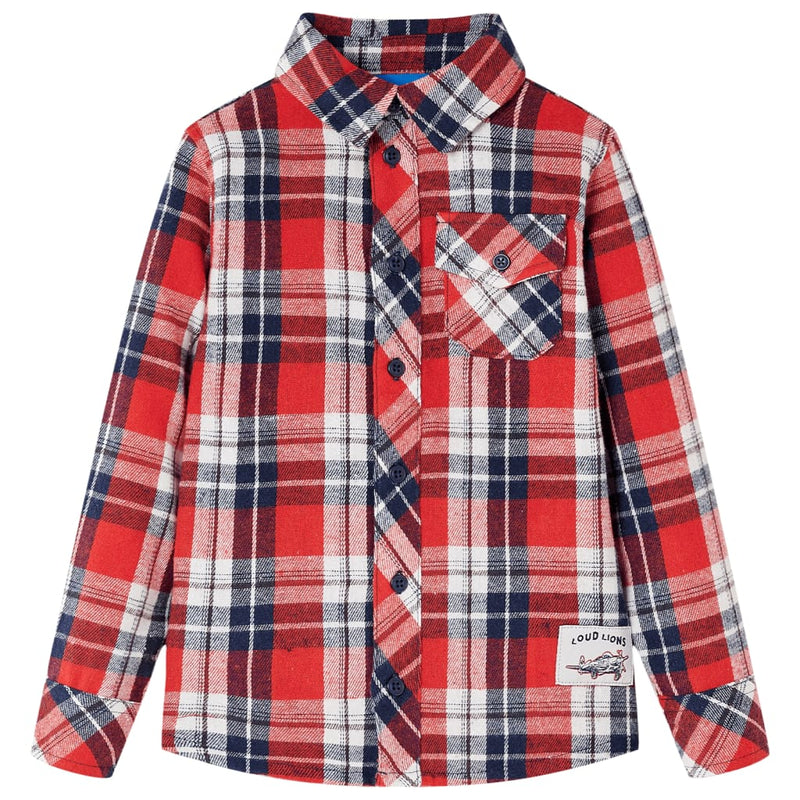 Load image into Gallery viewer, VidaXL Kinderoverhemd geruit 128 rood en marineblauw
