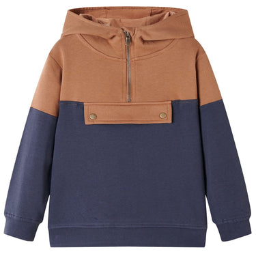 Vidaxl kindersweater met capuchon halve rits 92 antraciet- en cognackleurig
