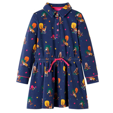 Vidaxl kinderjurk lange mouwen en trekkoord 116 marineblauw