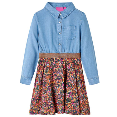 Vidaxl kinderjurk met lange mouwen 104 marineblauw en denimblauw