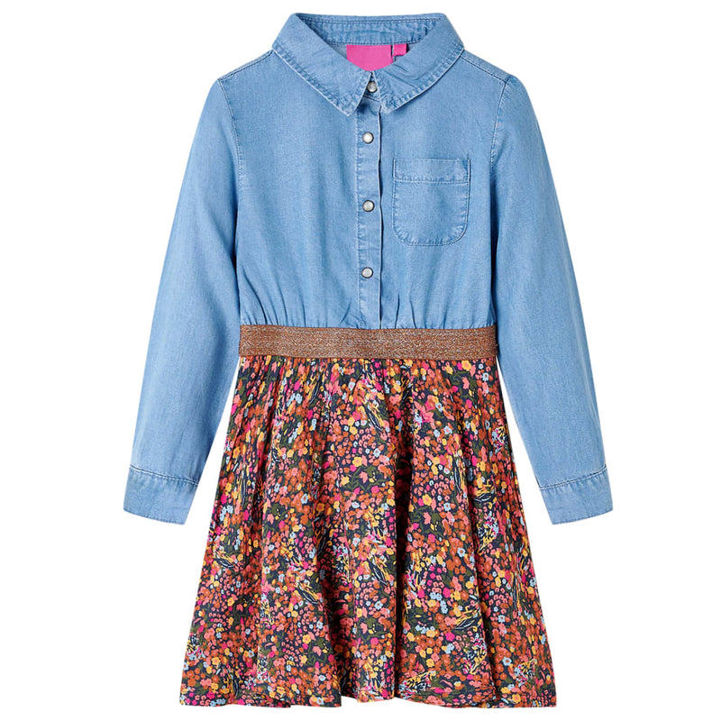 Load image into Gallery viewer, VidaXL Kinderjurk met lange mouwen 116 marineblauw en denimblauw
