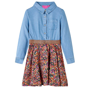 Vidaxl kinderjurk met lange mouwen 140 marineblauw en denimblauw