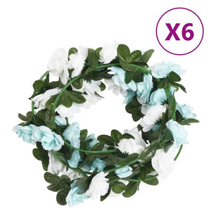 Vidaxl kerstslingers met bloemen 6 st 240 cm blauw en wit