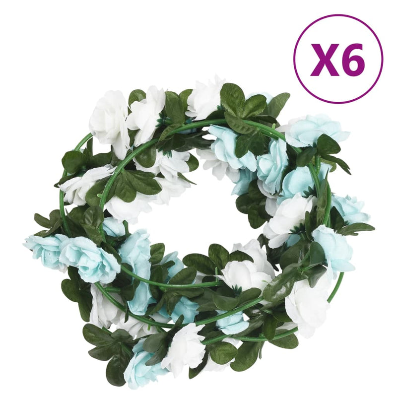 Load image into Gallery viewer, Vidaxl kerstslingers met bloemen 6 st 240 cm blauw en wit
