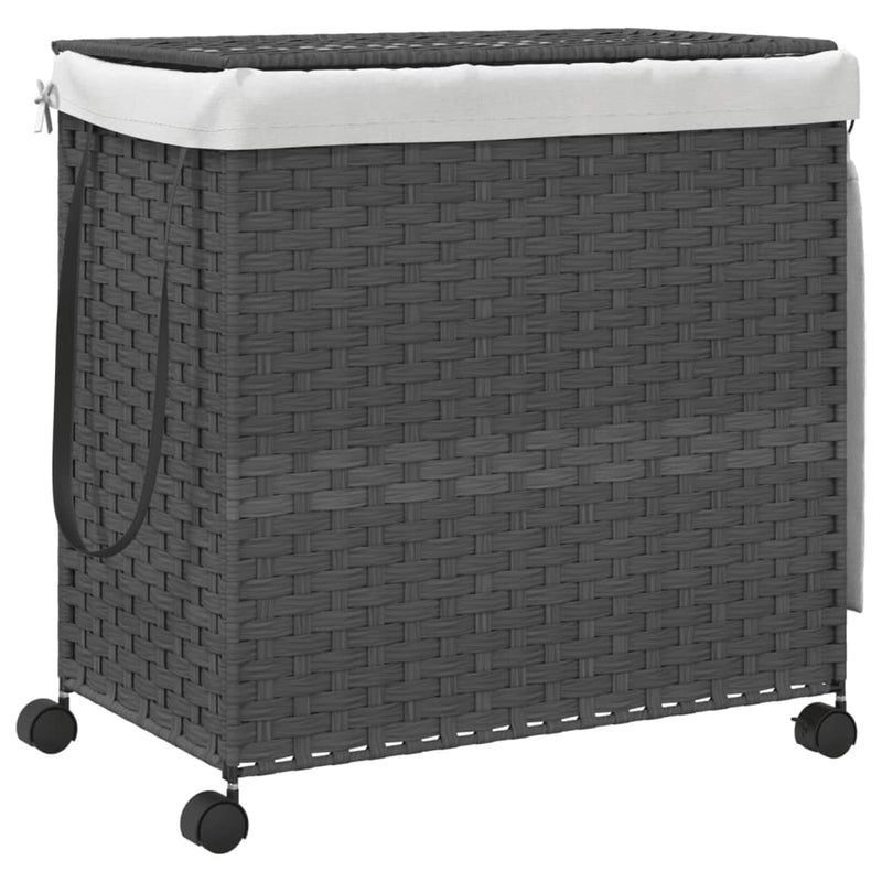 Load image into Gallery viewer, Vidaxl wasmand op wielen 60x35x60,5 cm rattan grijs
