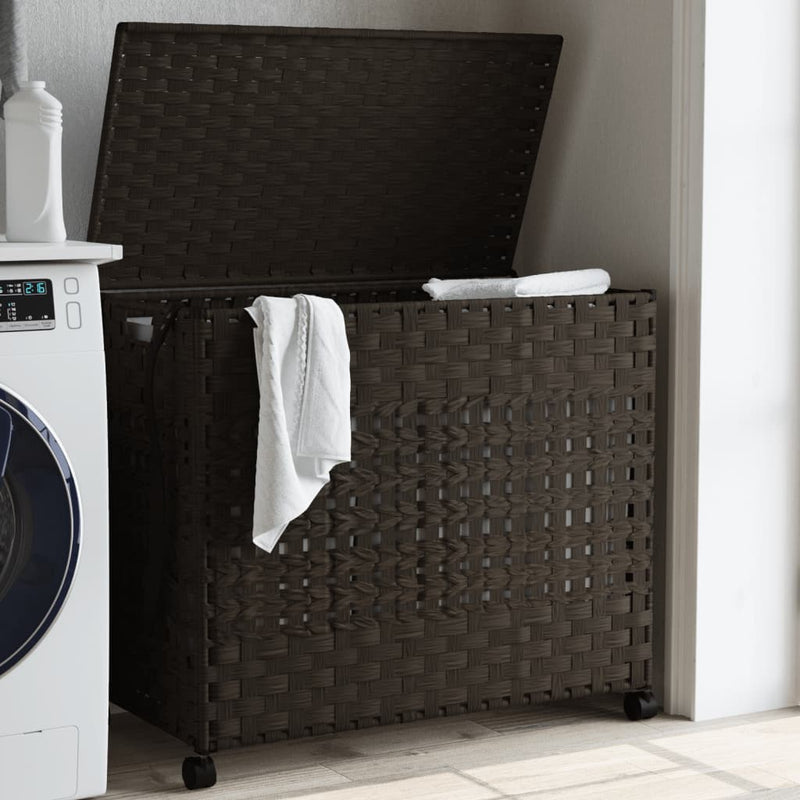 Load image into Gallery viewer, Vidaxl wasmand op wielen 66x35x60 cm rattan donkerbruin
