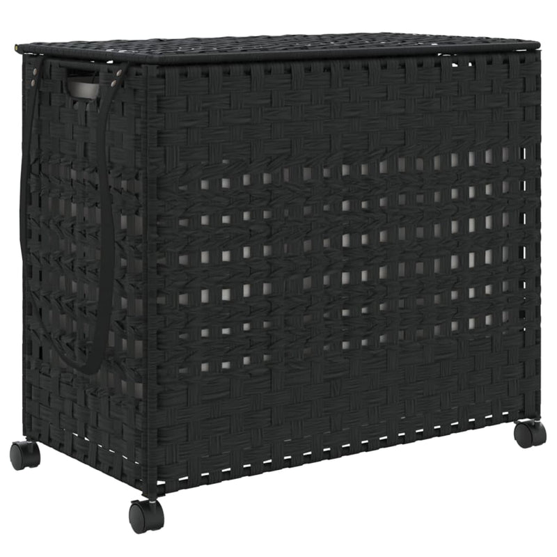 Load image into Gallery viewer, Vidaxl wasmand op wielen 66x35x60 cm rattan zwart
