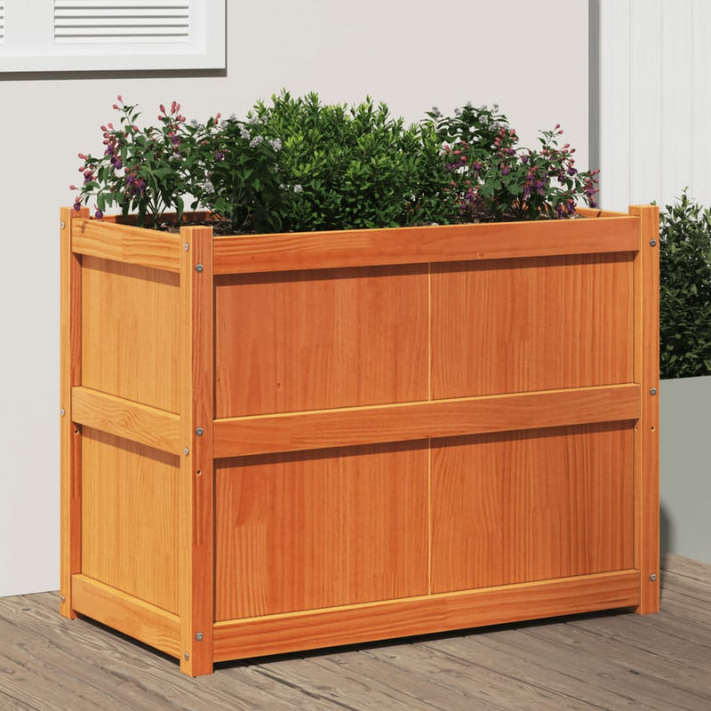 Afbeelding laden in galerijviewer, Vidaxl plantenbak 90x50x70 cm massief grenenhout wasbruin
