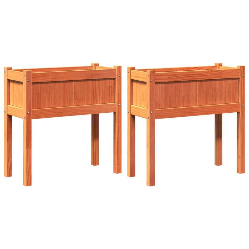 Laden Sie das Bild in Galerie -Viewer, Vidaxl plantenbakken met poten 2 st cm massief grenenhout wasbruin
