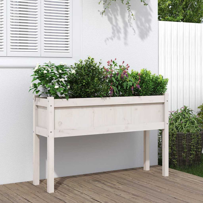 Load image into Gallery viewer, Vidaxl plantenbak met poten 110x31x70 cm massief grenenhout wit
