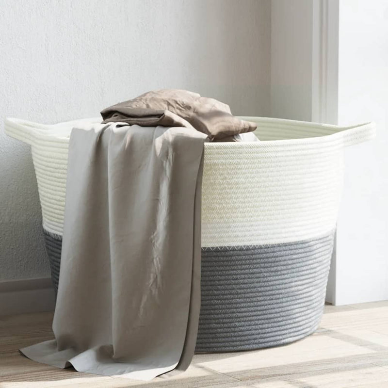 Load image into Gallery viewer, Vidaxl wasmand ø 60x36 cm katoen grijs en wit
