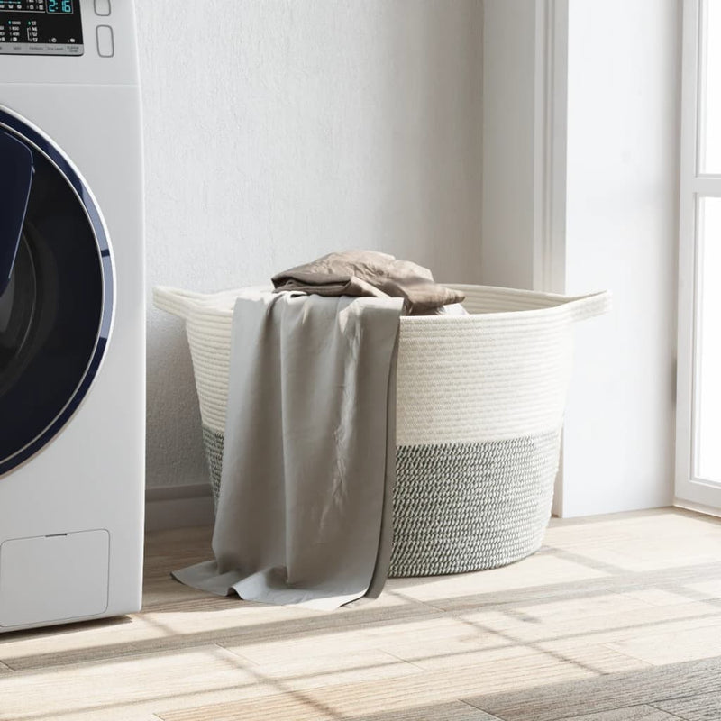 Load image into Gallery viewer, Vidaxl wasmand ø 60x36 cm katoen grijs en wit
