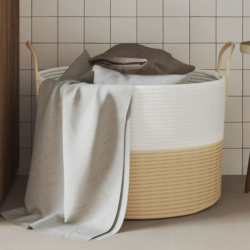 Load image into Gallery viewer, Vidaxl opbergmand ø 51x33 cm katoen beige en wit
