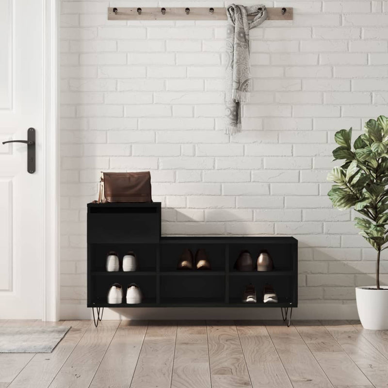 Afbeelding laden in galerijviewer, Vidaxl schoenenkast 102x36x60 cm bewerkt hout zwart
