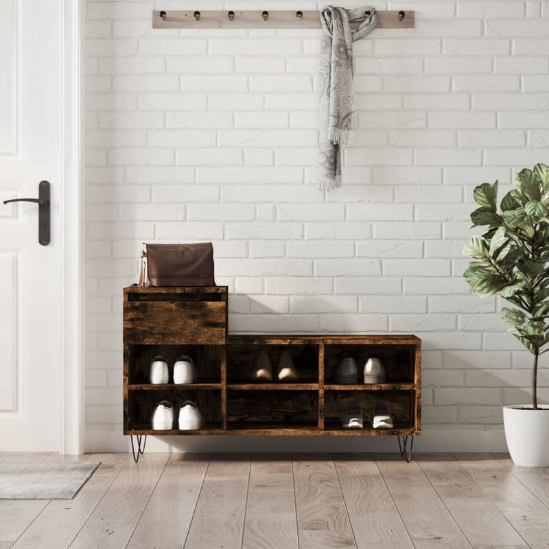 Afbeelding laden in galerijviewer, Vidaxl schoenenkast 102x36x60 cm bewerkt hout gerookt eikenkleurig
