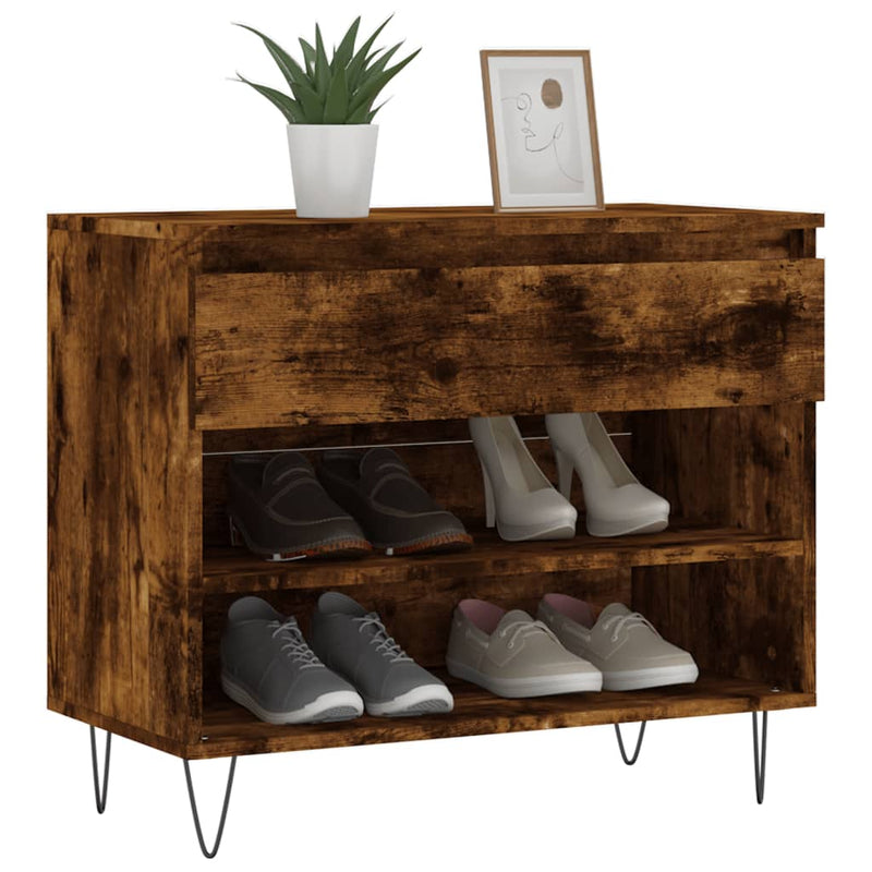 Afbeelding laden in galerijviewer, Vidaxl schoenenkast 70x36x60 cm bewerkt hout gerookt eikenkleurig
