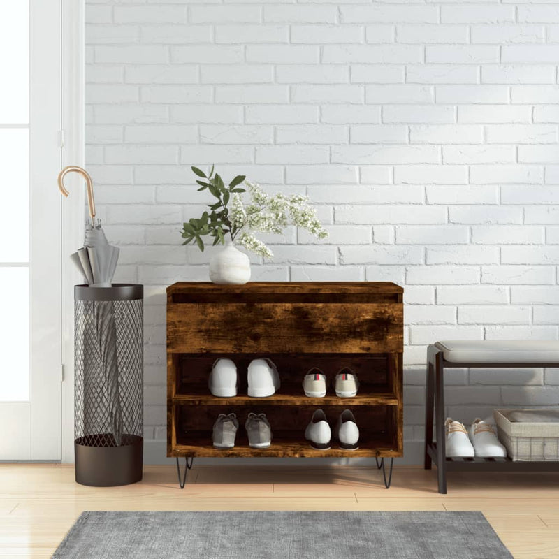 Afbeelding laden in galerijviewer, Vidaxl schoenenkast 70x36x60 cm bewerkt hout gerookt eikenkleurig
